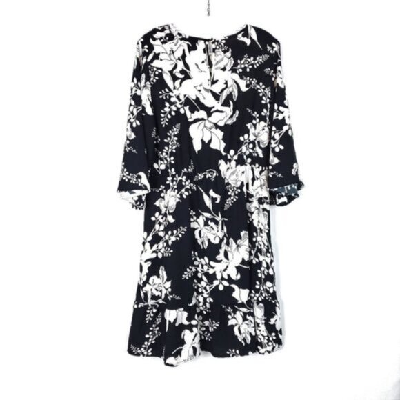 VERO MODA Dress Women’s Black and White Floral Midi Size XL - Picture 2 of 8